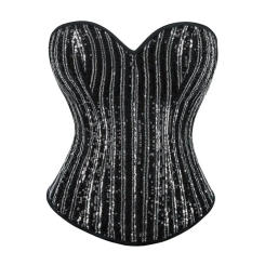 Women Sequin Corset with Zipper Overbust Burlesque Bustier Body Shaper Steampunk Corselet Basques Vintage Party Costume