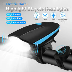Bicycle Front Light with Electric Loud Horn Rechargeable eBike Headlight Waterproof  LED flashlight tweeter Safety warning Bell