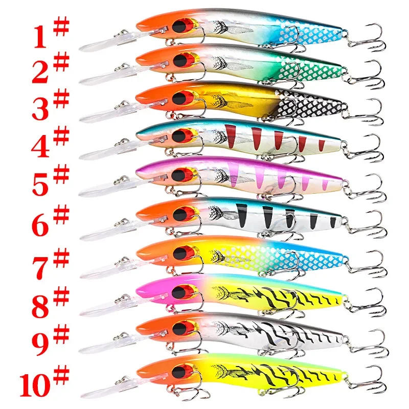 Description Picture 2 of itemVivid Deep Diving 8M+ Big Minnow Wobbler 10 Color Fishing Lures Simulate Bending Trolling for Freshwater Carnivorous Fish