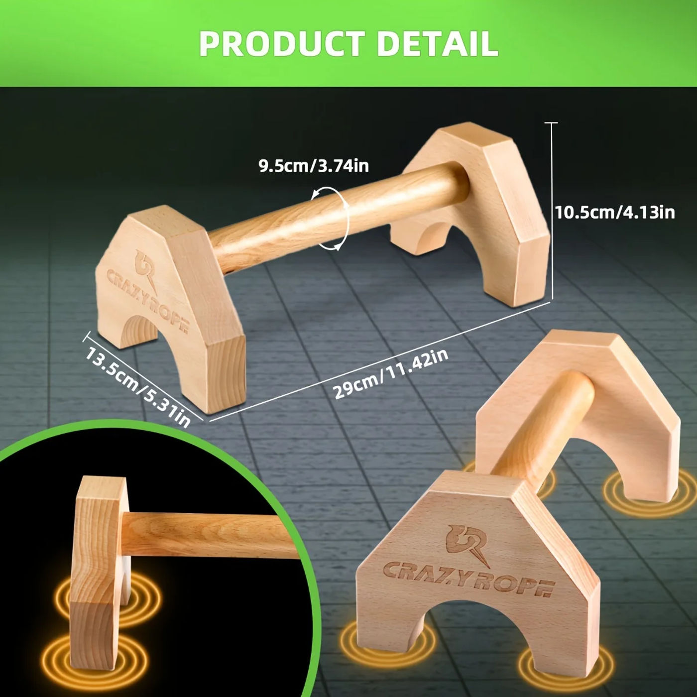Description Picture 3 of item1 Pair Wooden Push-up Bar Stands Gym Push Ups Rack Board Fitness Exercise Body Building Training Handstand Parallel Rod