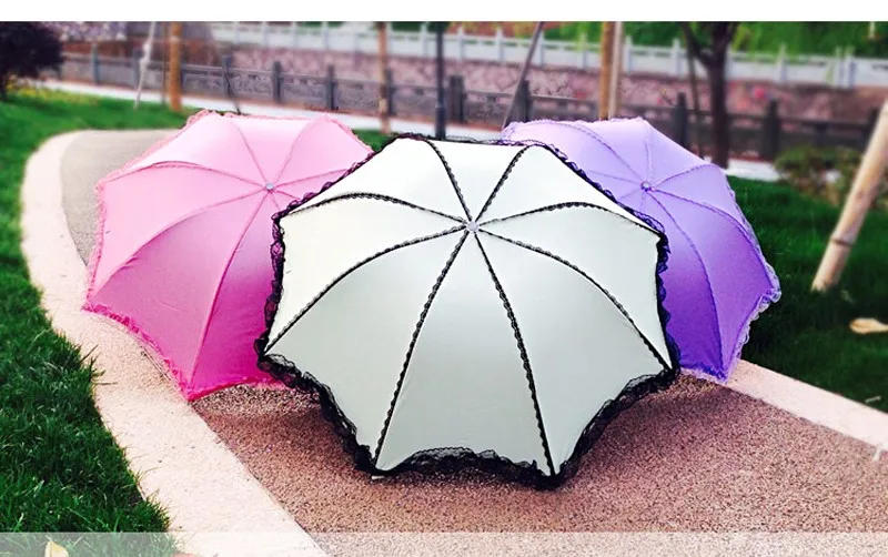 Description Picture 4 of itemWoman Lace Rain Umbrella 3 Fold Wind Resistant Anti-UV Travel Female Parasol Fashion Sun Protection Windproof Sunshade Gift