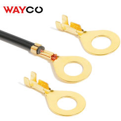 100PCS Ring Crimp Terminal Lugs Electrical Wire Cable Connectors Gold Brass M3 M4 M5 M6 M8 M10 O-Shoe Type Plug for Splice Screw