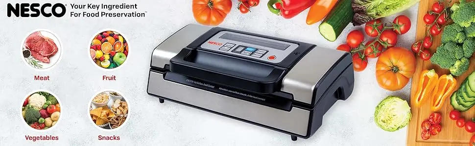 Description Picture 2 of itemNesco Deluxe Food VS-12 Vacuum Sealer, 130 Watts, Kit Bags & Viewing Lid, Compact, Silver