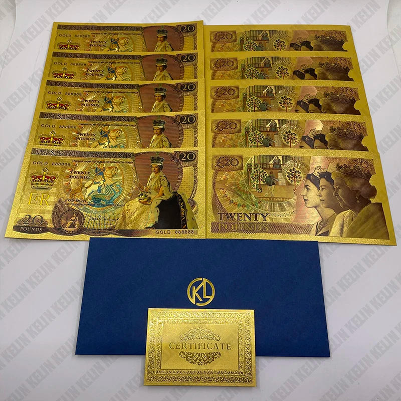 Description Picture 4 of itemBeautiful 5 Designs Queen Elizabeth II Gold Banknotes GBP UK Twenty Pound Souvenir Gifts England Queen Collectibles