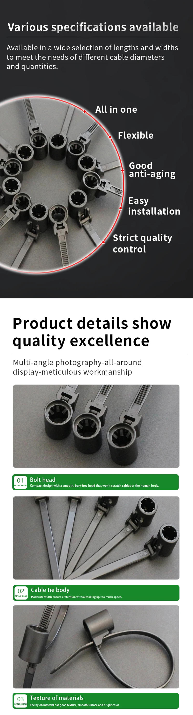 Description Picture 5 of item5*150 Width 4.6 Car Motocycle Engine Nylon66 Stub Blot Cable M5 M6 Ties Strap Push Mount Wire Retainer Clip Clamp Organizer