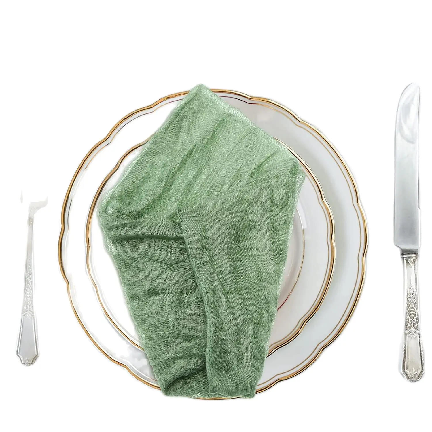 Description Picture 3 of item4PC Sage Gauze Cheesecloth Napkin Table placemats Setting Dining Wedding Party Banquets Christmas Banquets Arches Cake Decor