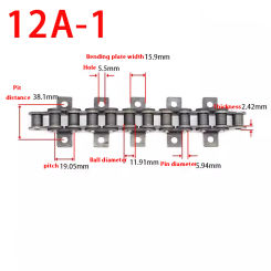 12A-1 Industrial Roller Drive Chain with Double Sides Ear , Single Holes, Curved Plate Conveyor Chain,1.5Meter