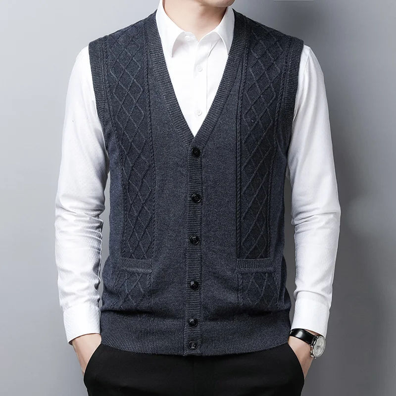 Men 50% Wool Vest Sleeveless Knit