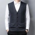 Men 50% Wool Vest Sleeveless Knit Soft Buttons Down Twisted Basic Sweater Cardigan for Autumn Winter Smart Casual 00452