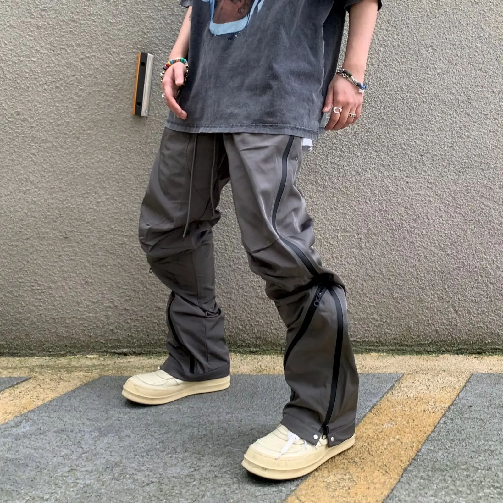 Wide Leg zipper Black Cargo Pants