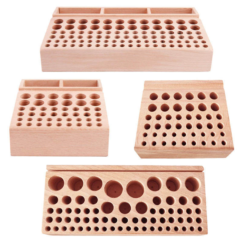 Description Picture 2 of itemIMZAY 46/68/98 Holes Handwork Tools Holder Box Wooden Rack Leather Craft Punching Tools Organizer Carving Drill Bits Storage