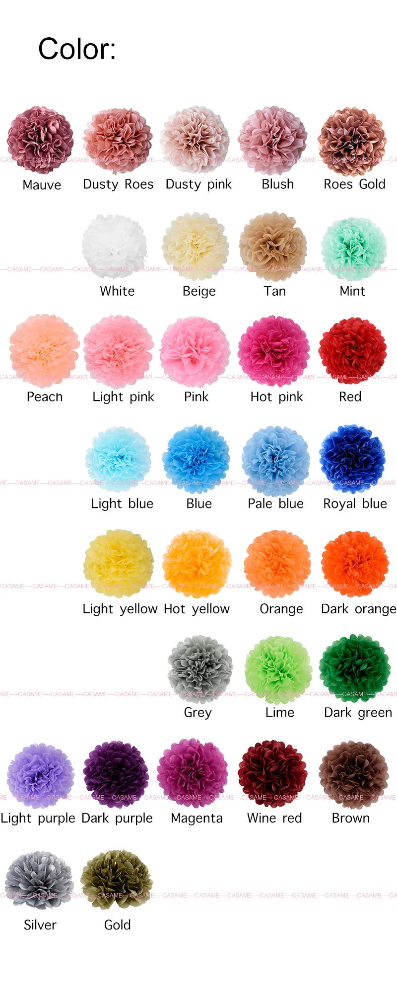 Description Picture 3 of item20 Pcs Hot Pink White Tissue Paper Pom Poms Flower Balls for Wedding Room Decoration Party Supplies DIY Hanging Paper Flowers