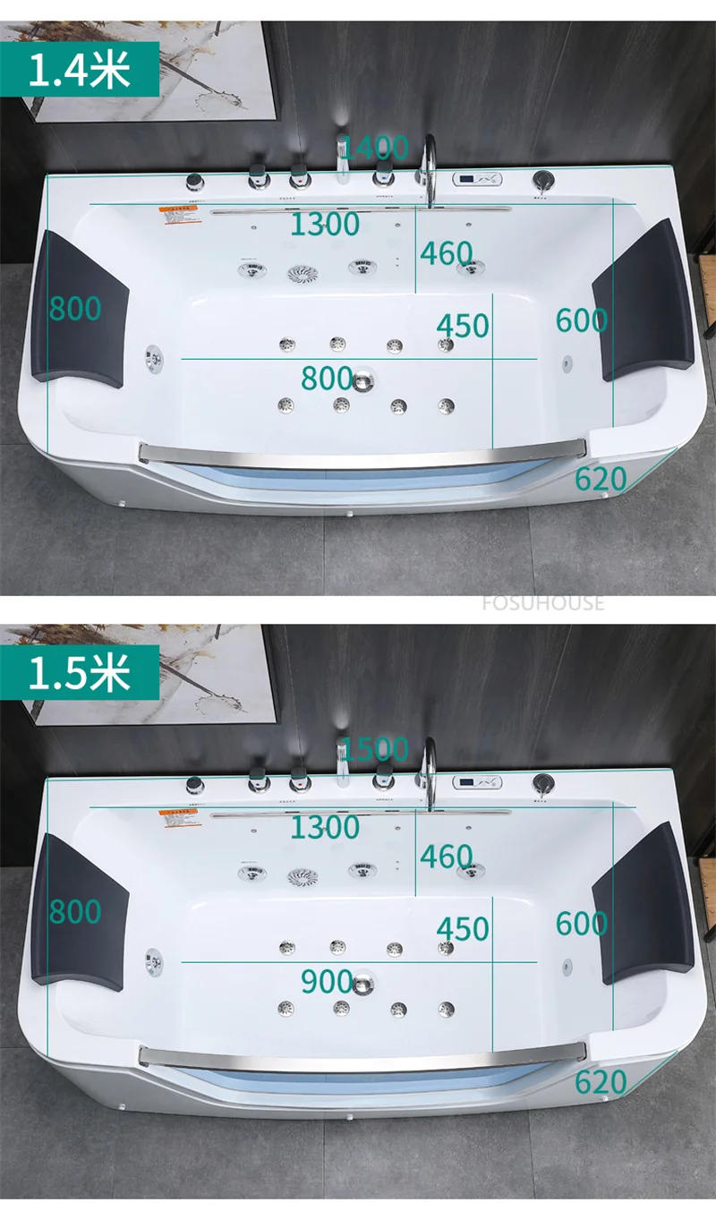 Description Picture 2 of itemLight Luxury Freestanding Acrylic Bath Household Bathroom Massage Bathtubs Multifunction Whirlpool Half Transparent Bathtub