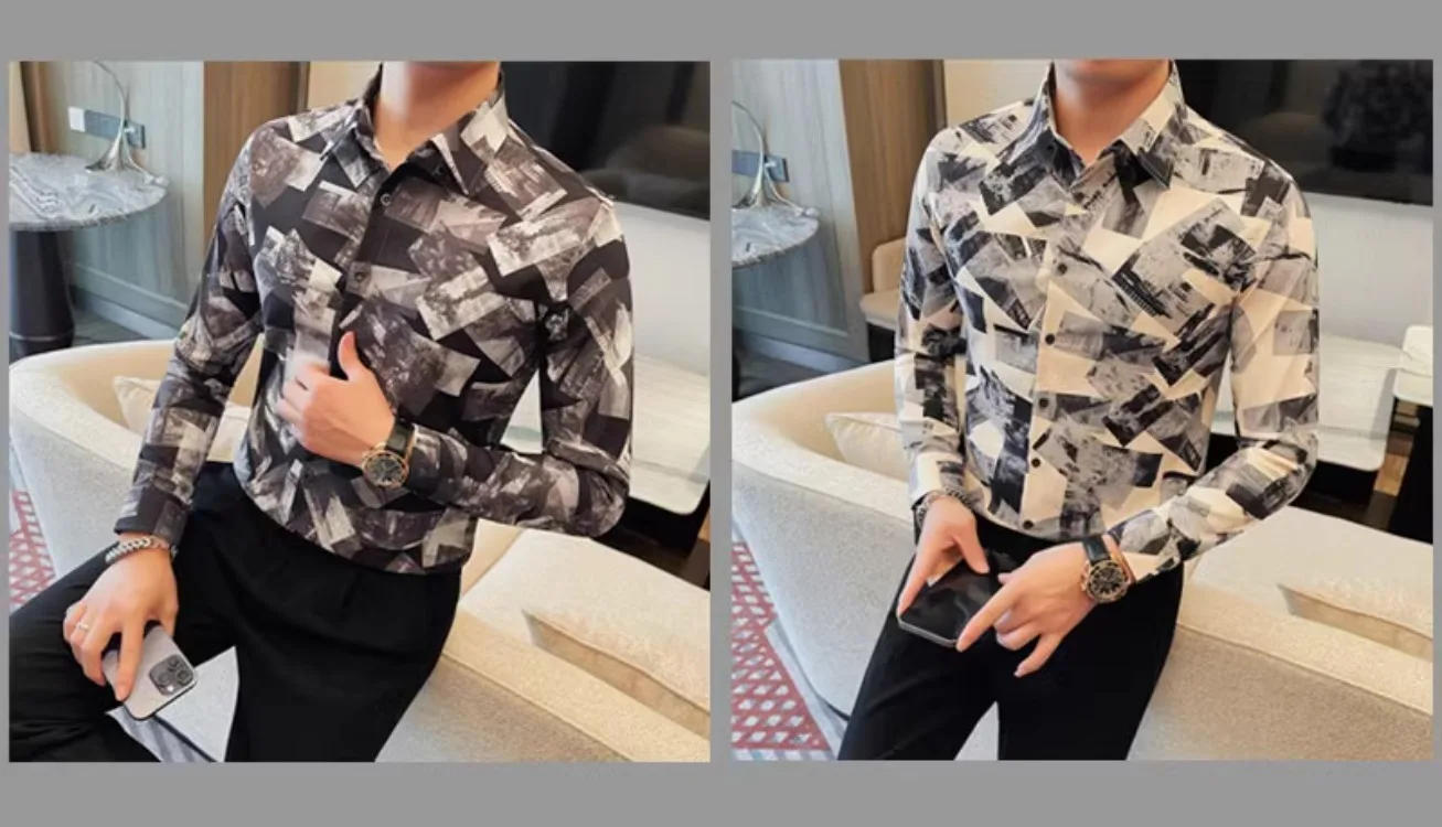 Description Picture 3 of itemFashion Print Shirt for Men High-quality Slim Casual Business Formal Dress Shirts  Social Party Men Clothing 2024 Spring/Summer