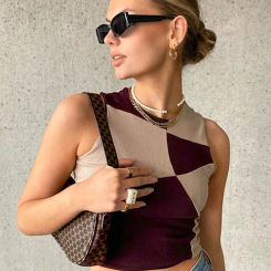 Color Blocking Summer T Shirt For Women Fashion Tops Sleeveless Woman Tshirts O-neck Casual Streetwear Y2k Aesthetic Clothes