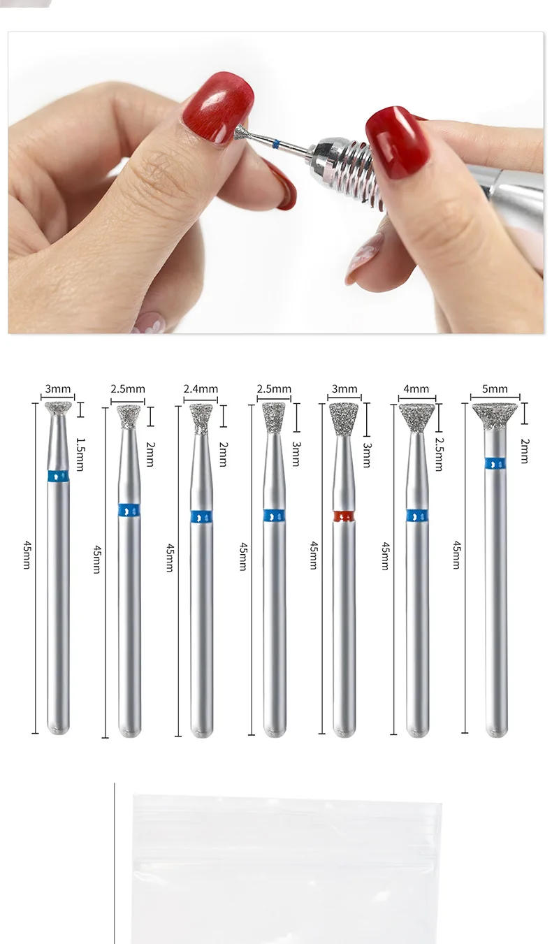 Description Picture 4 of item7Pcs/Set Diamond Nail Drill Bit Cuticle Clean Remove Glue Overflow Nail Edge Trimming Tool  Manicure Accessories