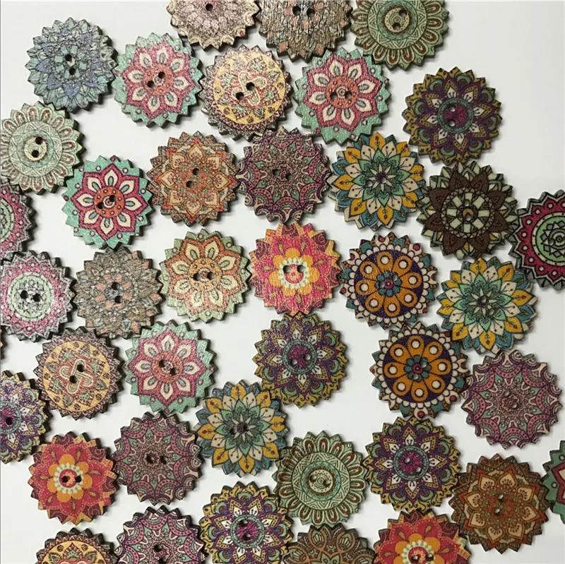 Description Picture 6 of itemRound Wooden Buttons for Crafts, Decorative Buttons, 2 Holes Pattern, Handmade DIY Sewing Accessories, 15-25mm, 50Pcs