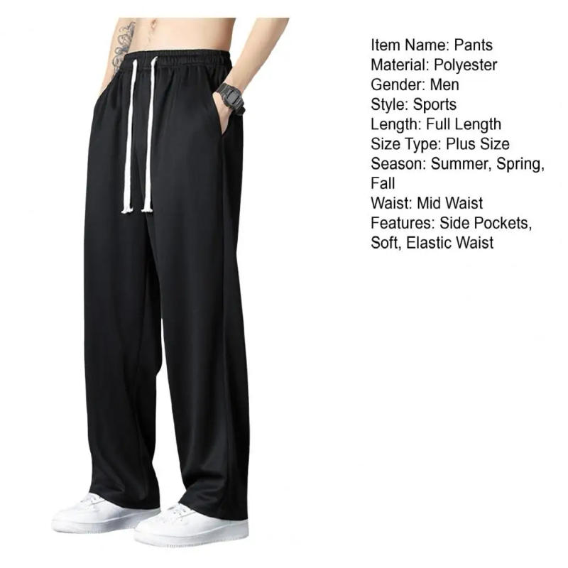 Description Picture 3 of itemElastic Waistband Pants Stretchy Quick-dry Trousers Men's Loose Fit Drawstring Gym Pants with Wide Leg Elastic for Comfortable