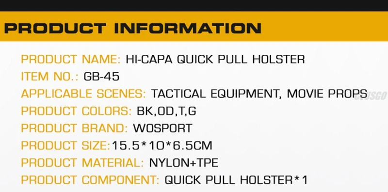Description Picture 3 of itemTactical Gun Holster HI-CAPA Holster for STI2011 HI-CAPA Tokyo Marui/WE/KWA/KJW Pistol Airsoft Belt Holster Hunting accessories