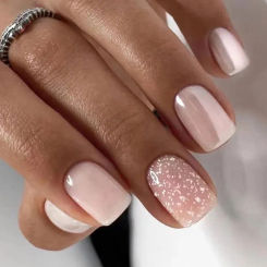 24 PCs Short Pieces of French Glitter Pearl Nails with 1 Jelly Gel and 1 Nail File