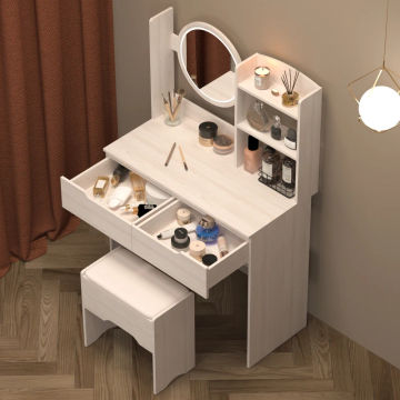 Simple Stylish Vanity Table Set With Vanity Stool, Fashionable Touch Control LED Mirror, Fasionable Makeup Furniture