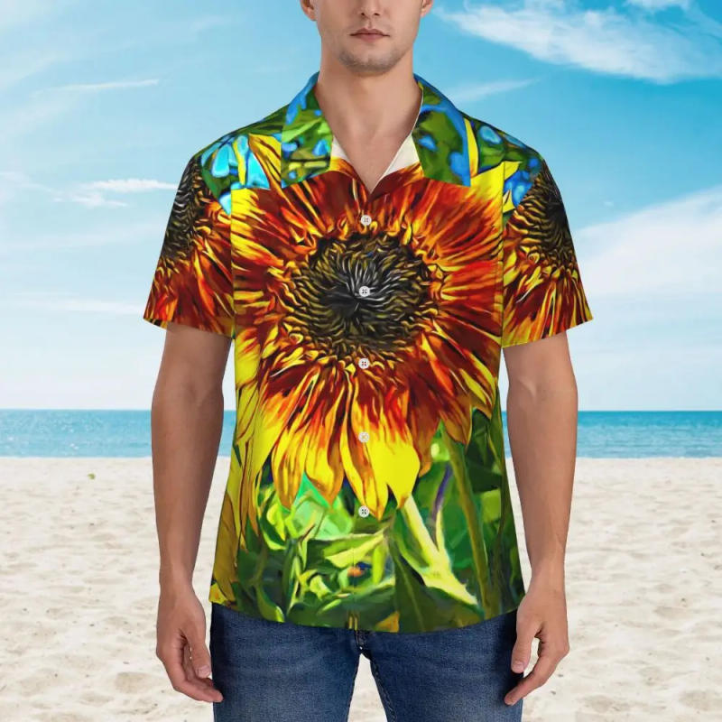 Description Picture 3 of itemFloral Oil Painting Hawaiian Shirt Male Vacation Vintage Flower Casual Shirts Short Sleeve Street Style Design Oversized Blouses