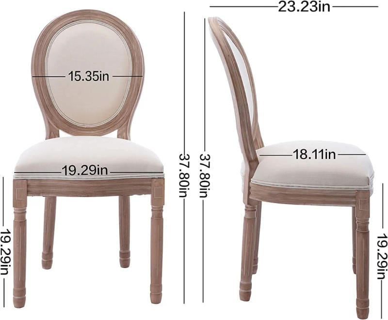 Description Picture 5 of itemNrizc French Country Dining Chairs Set of 4, Farmhouse Fabric Chairs with Round Back, Solid Wood Legs