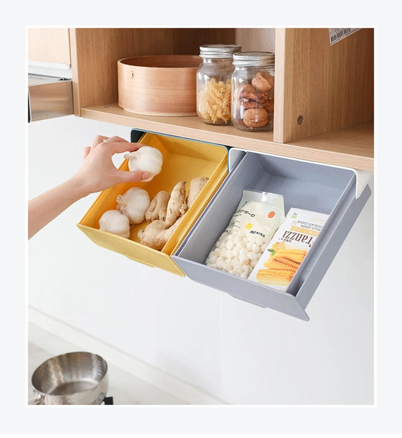 Description Picture 3 of itemHidden Hanging Storage Organizer Kitchen Drawer Storage Box Punch-Free Under Table Self-Adhesive Drawer Case Fork Spoon Tray