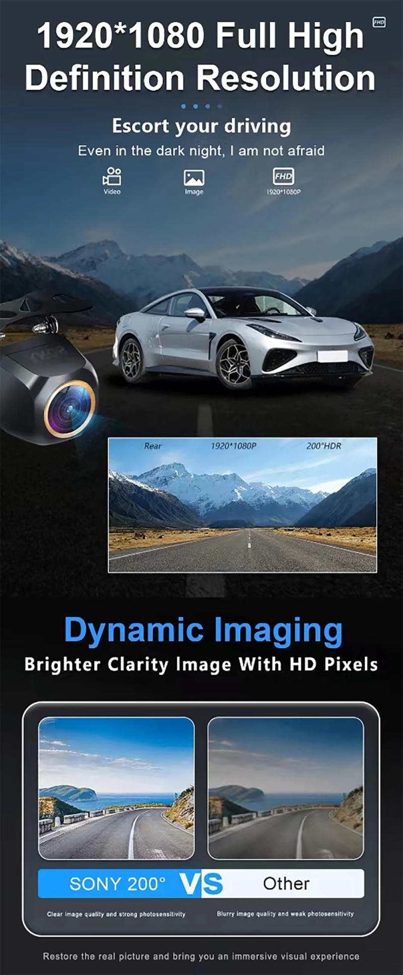 Description Picture 6 of item200°AHD 1920*1080P  High Definition Starlight Fisheye Wide Angle Lens Full HD Night Vision Car Rear View Camera Dash Cam