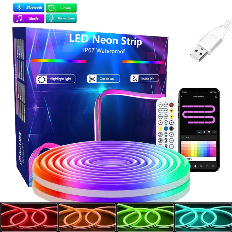 Description Picture 2 of itemDC5V USB RGB Neon LED Strip Light 1M 2M 3M Waterproof Neon Sign Tape Bluetooth Tuya App Control For Room Wall Decor Fairy Light
