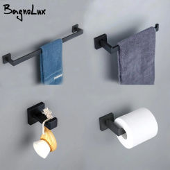 Bathroom Accessories Bathroom Hardware Set Black Robe Hook Towel Rail Bar Rack Bar Paper Holder Shelf