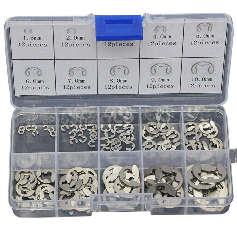 Description Picture 2 of itemFor Wet Environment Metal Washer Snap Ring Kit Industrial Commercial Supplies 120pcs E-clip M1.5 - M10 Plastic Box