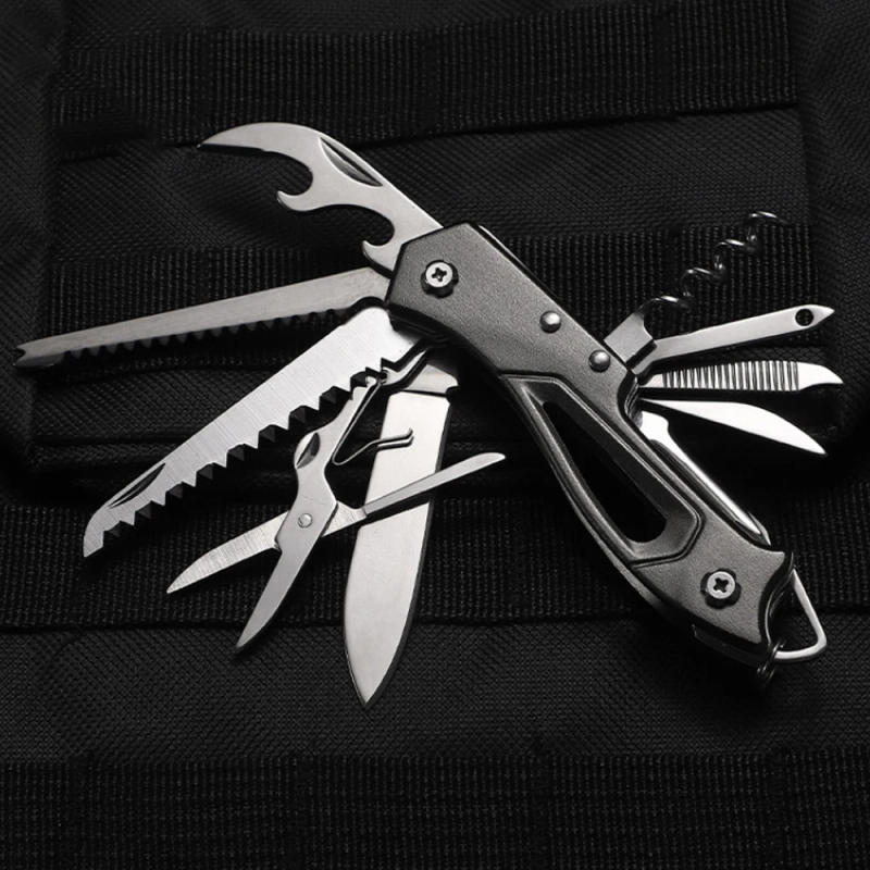 Description Picture 2 of itemMulti-Functional Swiss Knife Outdoor Camp Multi-Tool Bottle Opener Portable Folding Knife Scissors Saw Military Pocket Knife