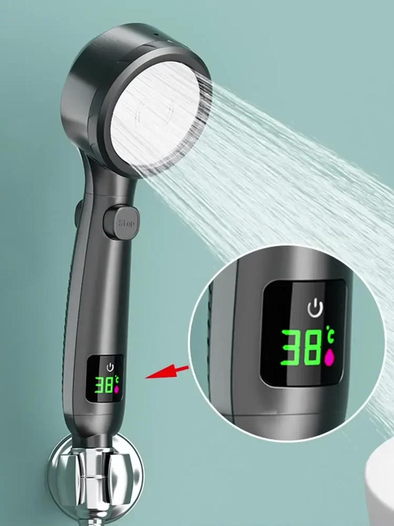 Description Picture 3 of itemHigh Pressure Handheld Bathroom Shower Head Water Saving Showerhead Pressurized Adjustable Spray LED Digital Temperature Display