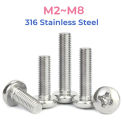 316 Stainless Steel Round Pan Head Phillips Machine Screw M2 M2.5 M3 M4 M5 M6 M8 Button Head Cap Cross Bolt