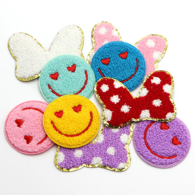 Description Picture 2 of itemCustom 1PC Round Face Bows Chenille Embroidery Patches Iron on Sew on Garment Accessories DIY Personality Clothes Stickers