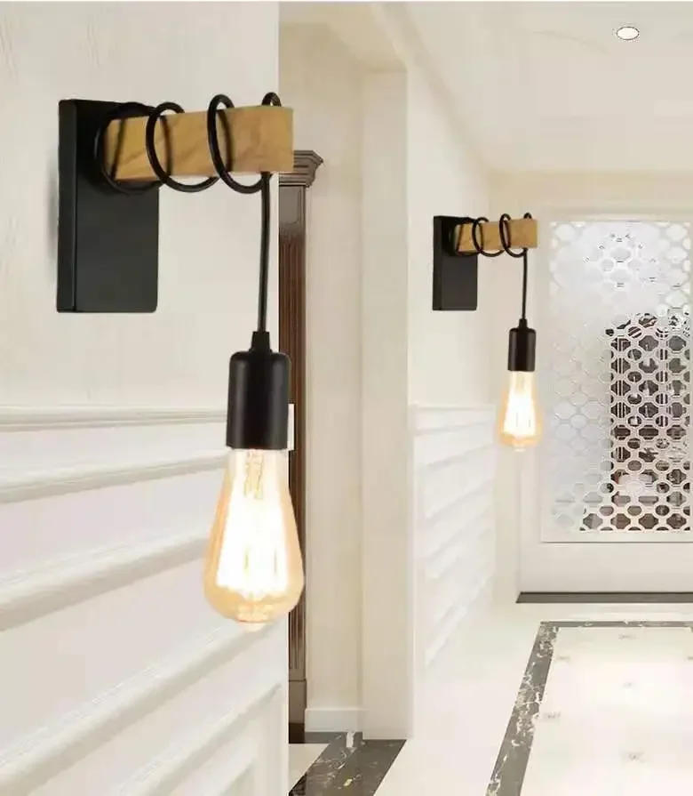 Description Picture 5 of itemModern Minimalist Indoor Wall Light Wood Wall Lamp E27 Lamp Home Sconce Lights Lighting Outdoor Decor Stair Light Bedroom Light