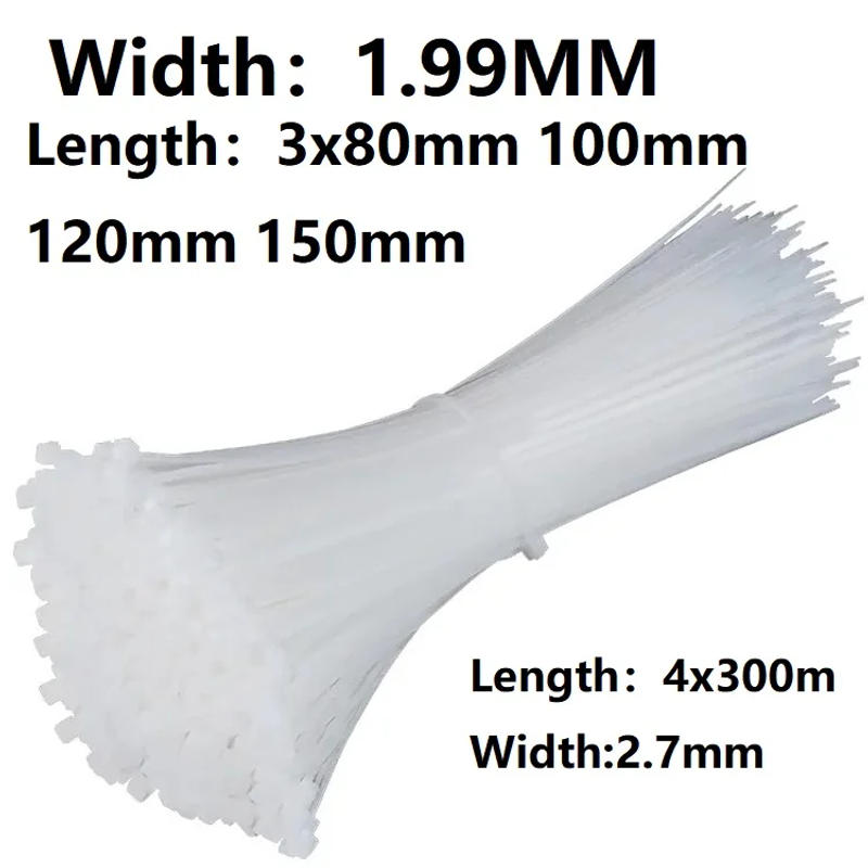 Description Picture 2 of item100Pcs Self-locking Plastic Nylon Tie White 4X300 Cable Tie Fastening Ring 3X200 Cable Tie Zip Wraps Strap Nylon Cable Tie Set