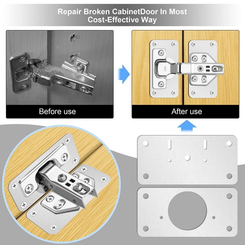 Description Picture 4 of item12-Pack Hinge Repair Kit Cabinet Door Hinge Repair Plate Silver Stainless Steel For Kitchen Cupboard Door Locker Cabinet