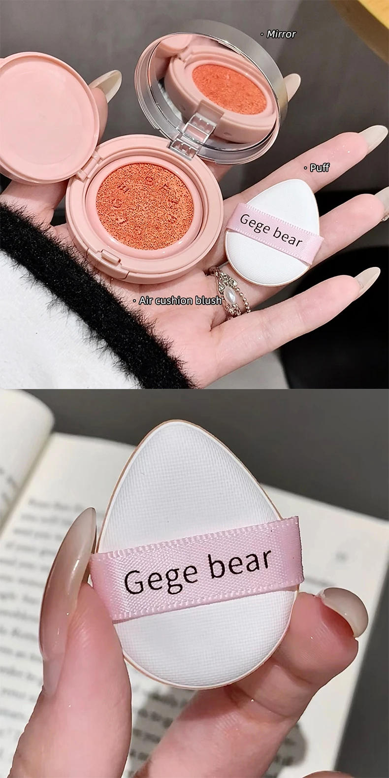 Description Picture 5 of itemSweet Color Air Cushion Blush Cream Waterproof Lasting Natural Cream Cheek Tint Blusher with Puff Peach Pink Rouge Blush Makeup
