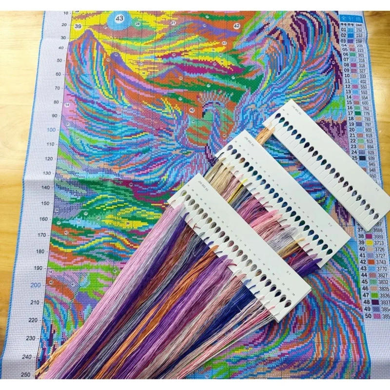 Description Picture 6 of item9ct 65X85cm Dragon and Phoenix Pre-Printed Cross Stitch DIY Embroidery Set Handicraft Floss Needle Crafts