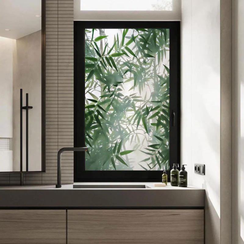 Description Picture 4 of itemStatic Cling Window Film Privacy Heat Control Anti UV Blocking Window Stickers Foggy Bamboo Leave Decorative Frosted Window Film