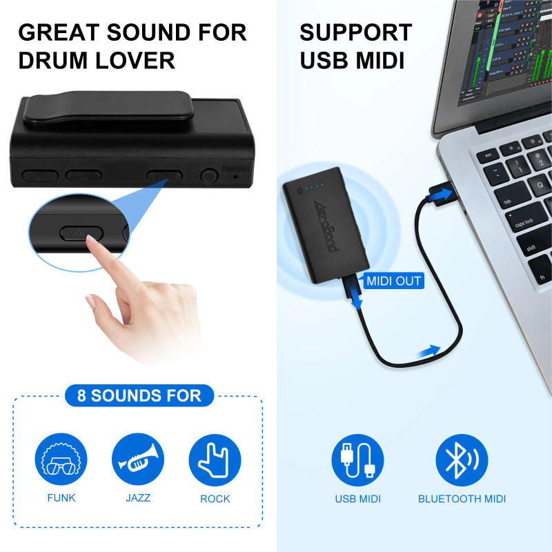 Description Picture 6 of itemAeroBand-PocketDrum 2 MAX, Somatosensory Digital Electronic Air Drum Stick Set, Drumsticks, Foot Pedals, Bluetooth Adapter
