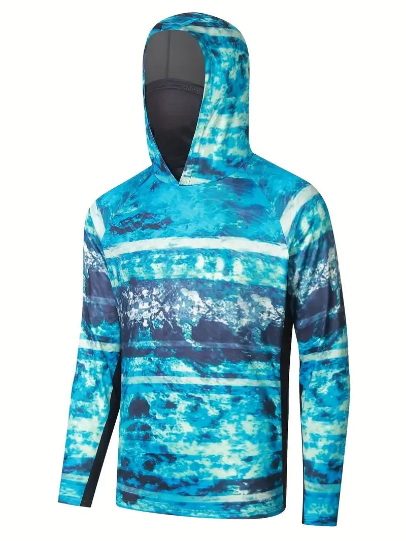 Description Picture 3 of itemMen Fishing Hoodie Long Sleeve Performance Face Mask Uv  Hiking Fishing Jersey Shirts