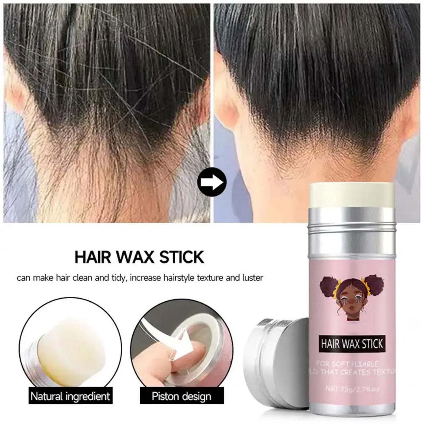 Description Picture 3 of itemBroken Hair Finishing Cream Clay Styling Accessories Non Greasy Custom Logo Natural Smooth Wax Stick For Wig