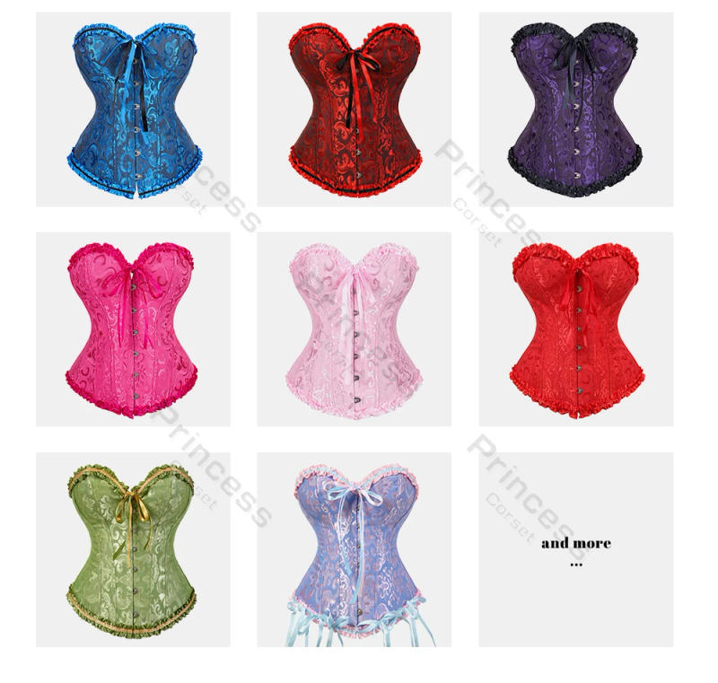 Description Picture 5 of itemVictorian Corset Top Plus Size Overbust Corsets for Women Sexy Corset Bustier Lace Up Jacquard Corset Top y2k White Pink