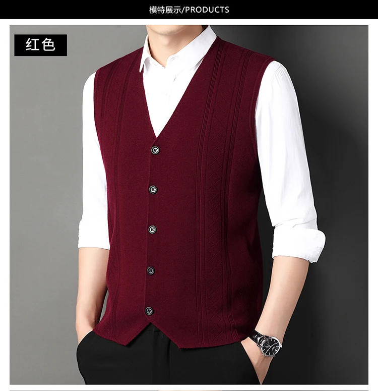 Description Picture 5 of itemVintage Autumn Winter Men V Neck Sweater Vest Knitted Harajuku Casual Oversized High Quality Pullover Solid School Top C156
