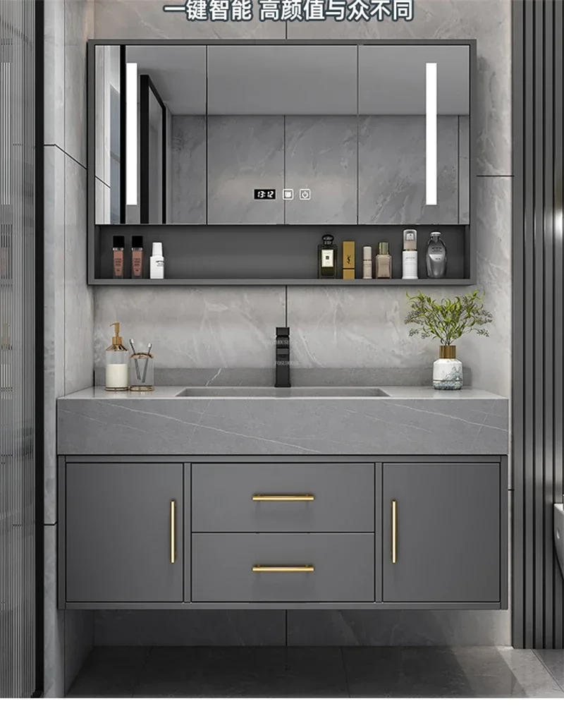 Description Picture 5 of itemModern Luxury Smart Bathroom Furniture Cabinets Combination Washbasin Household Design Bathroom Storage Cabinets Slate Cabinet