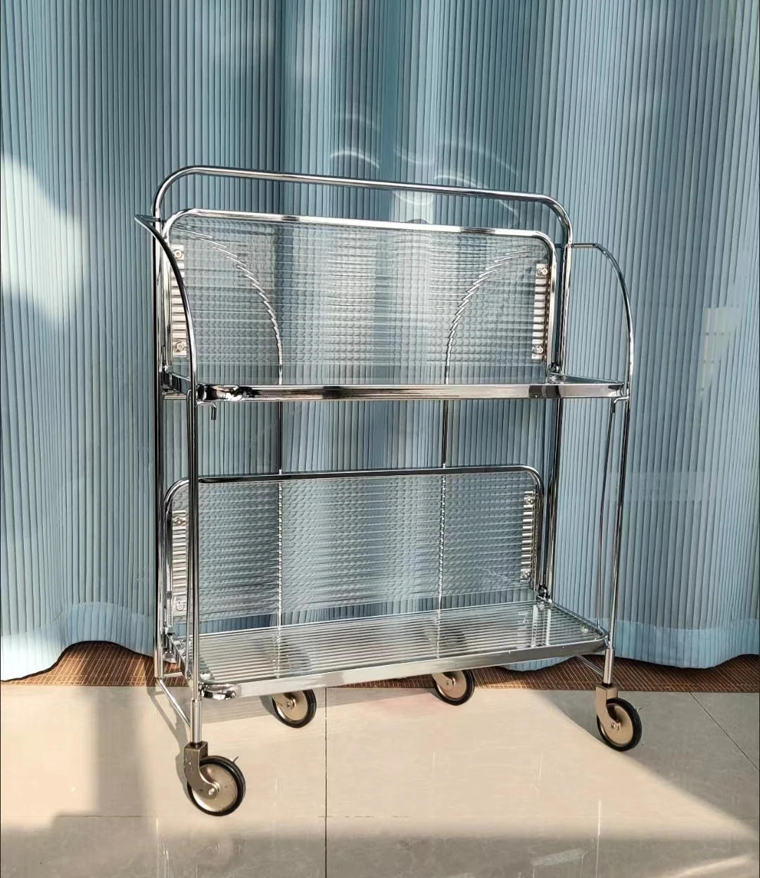 Description Picture 2 of itemTransparent Glass Dining Car Trolley Home Kitchen Bar Wheel Table Foldable Side Table Living Room Bedroom Mobile Shelf Furniture