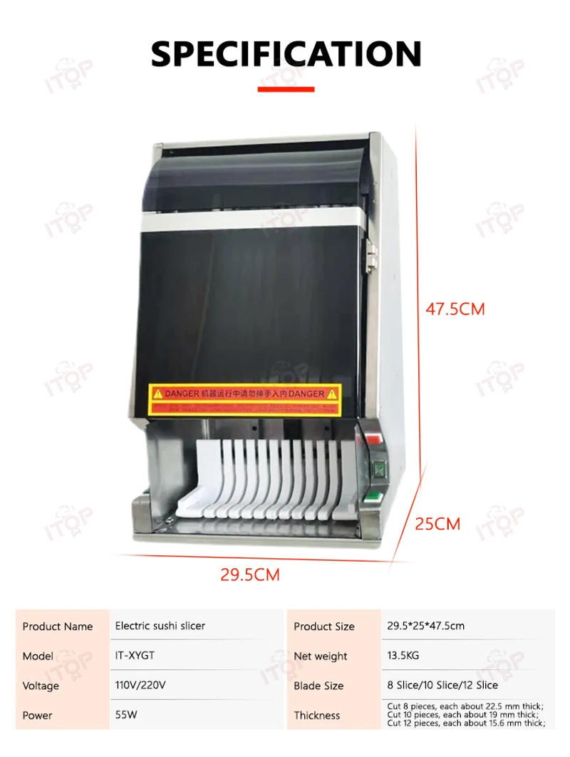 Description Picture 3 of itemITOP Commercial Sushi Cutter Kimbap Cutting Machine 8/10/12 Pieces Automatic Sushi Cutting Maker Food Processor 220V 240V 110V